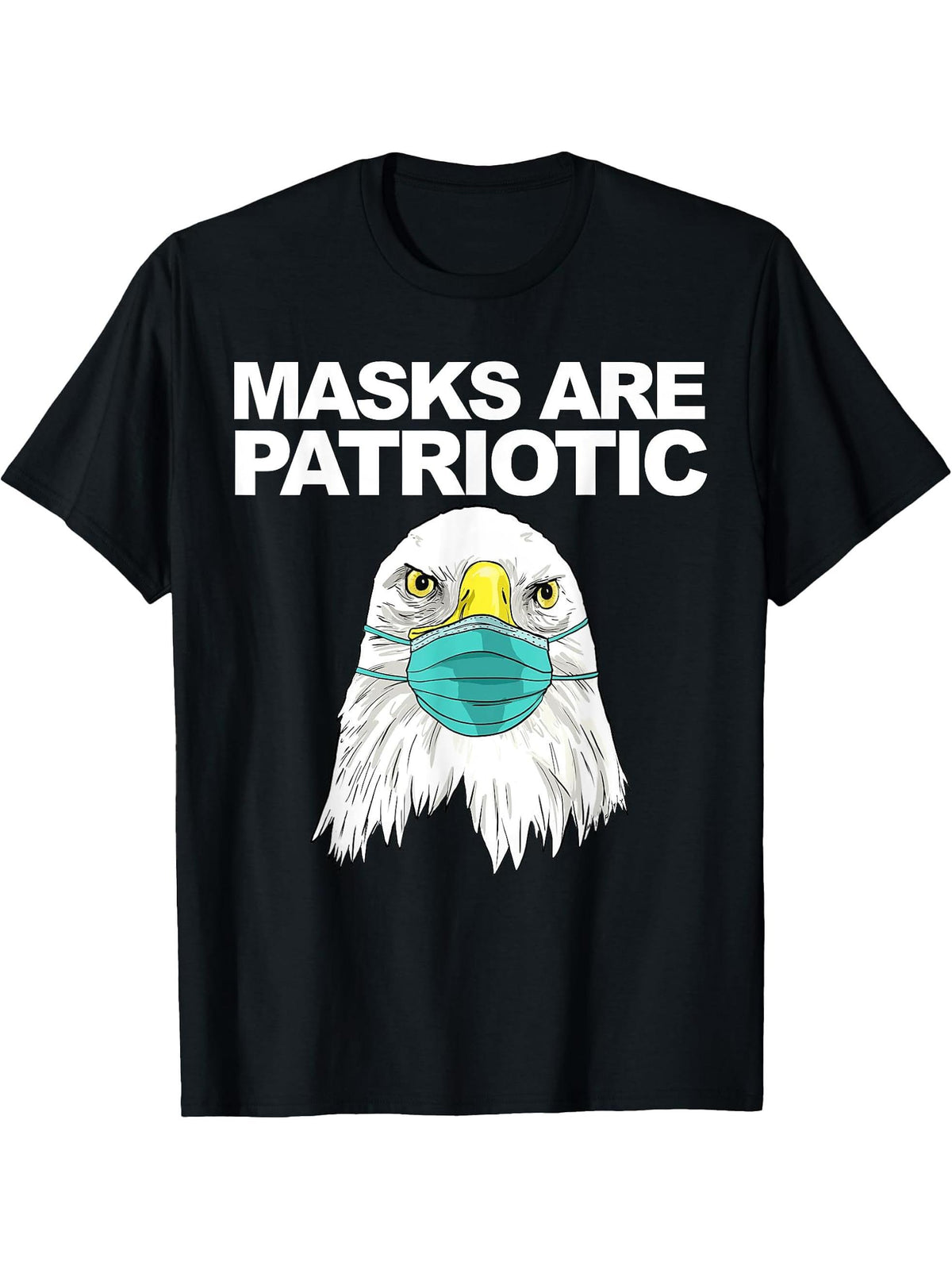 Patriotic Eagle with facemask American Bald Eagle T-Shirt 180G 100% Cotton Printed Round Neck Short-Sleeve T-Shirt, Gifts for Men Dad Husband Grandpa, S-XXXL, Black