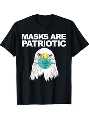 Patriotic Eagle with facemask American Bald Eagle T-Shirt 180G 100% Cotton Printed Round Neck Short-Sleeve T-Shirt, Gifts for Men Dad Husband Grandpa, S-XXXL, Black