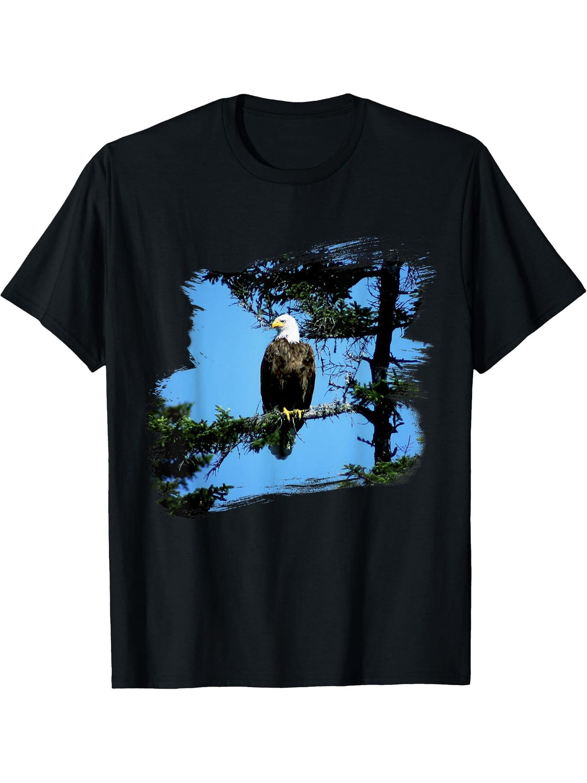 American Bald Eagle Pine Summer T-Shirt 180G 100% Cotton Printed Round Neck Short-Sleeve T-Shirt, Gifts for Men Dad Husband Grandpa, S-XXXL, Black