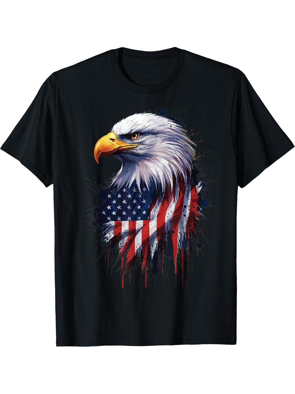 Patriotic Bald Eagle American Flag 4th Of July T-Shirt 180G 100% Cotton Printed Round Neck Short-Sleeve T-Shirt, Gifts for Men Dad Husband Grandpa, S-XXXL, Black