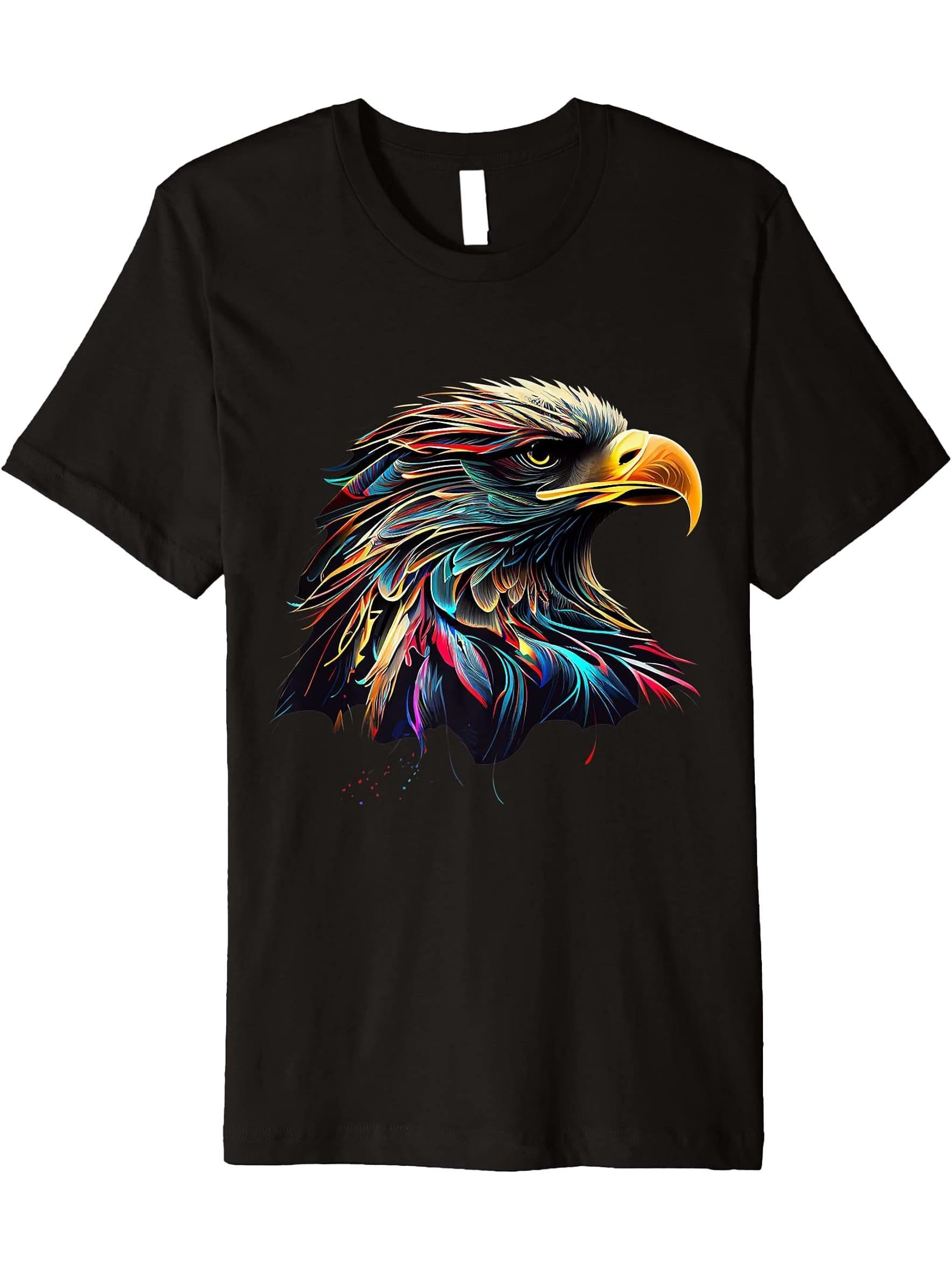 Bald Eagle Lovers Colorful Pop Art American Bald Eagle Premium T-Shirt 180G 100% Cotton Printed Round Neck Short-Sleeve T-Shirt, Gifts for Men Dad Husband Grandpa, S-XXXL, Black