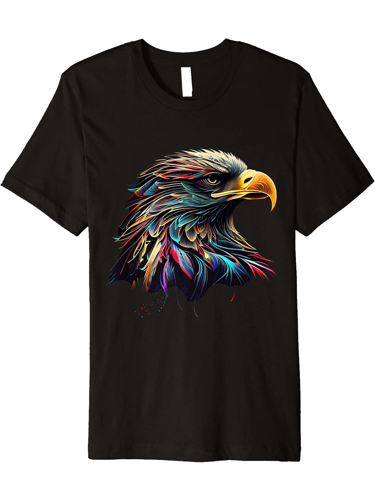 Bald Eagle Lovers Colorful Pop Art American Bald Eagle Premium T-Shirt 180G 100% Cotton Printed Round Neck Short-Sleeve T-Shirt, Gifts for Men Dad Husband Grandpa, S-XXXL, Black