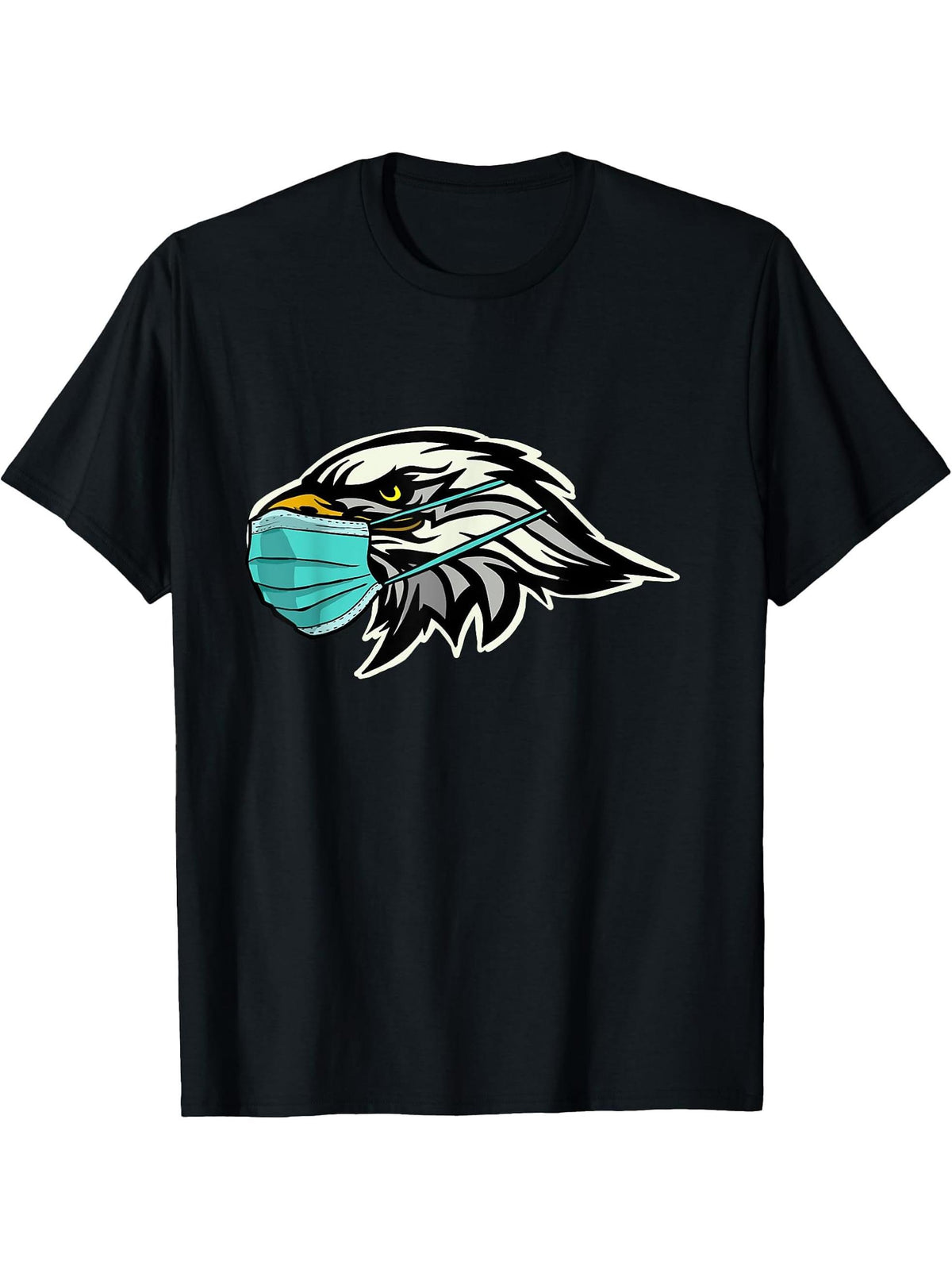 Patriotic Eagle with facemask American Bald Eagle T-Shirt 180G 100% Cotton Printed Round Neck Short-Sleeve T-Shirt, Gifts for Men Dad Husband Grandpa, S-XXXL, Black