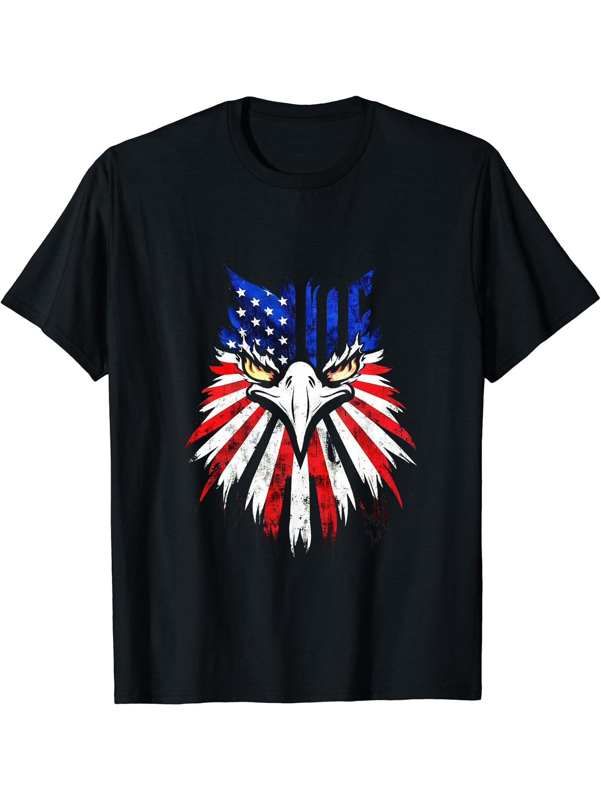 American Bald Eagle USA Flag Shirt 4th of July Eagle USA T-Shirt 180G 100% Cotton Printed Round Neck Short-Sleeve T-Shirt, Gifts for Men Dad Husband Grandpa, S-XXXL, Black