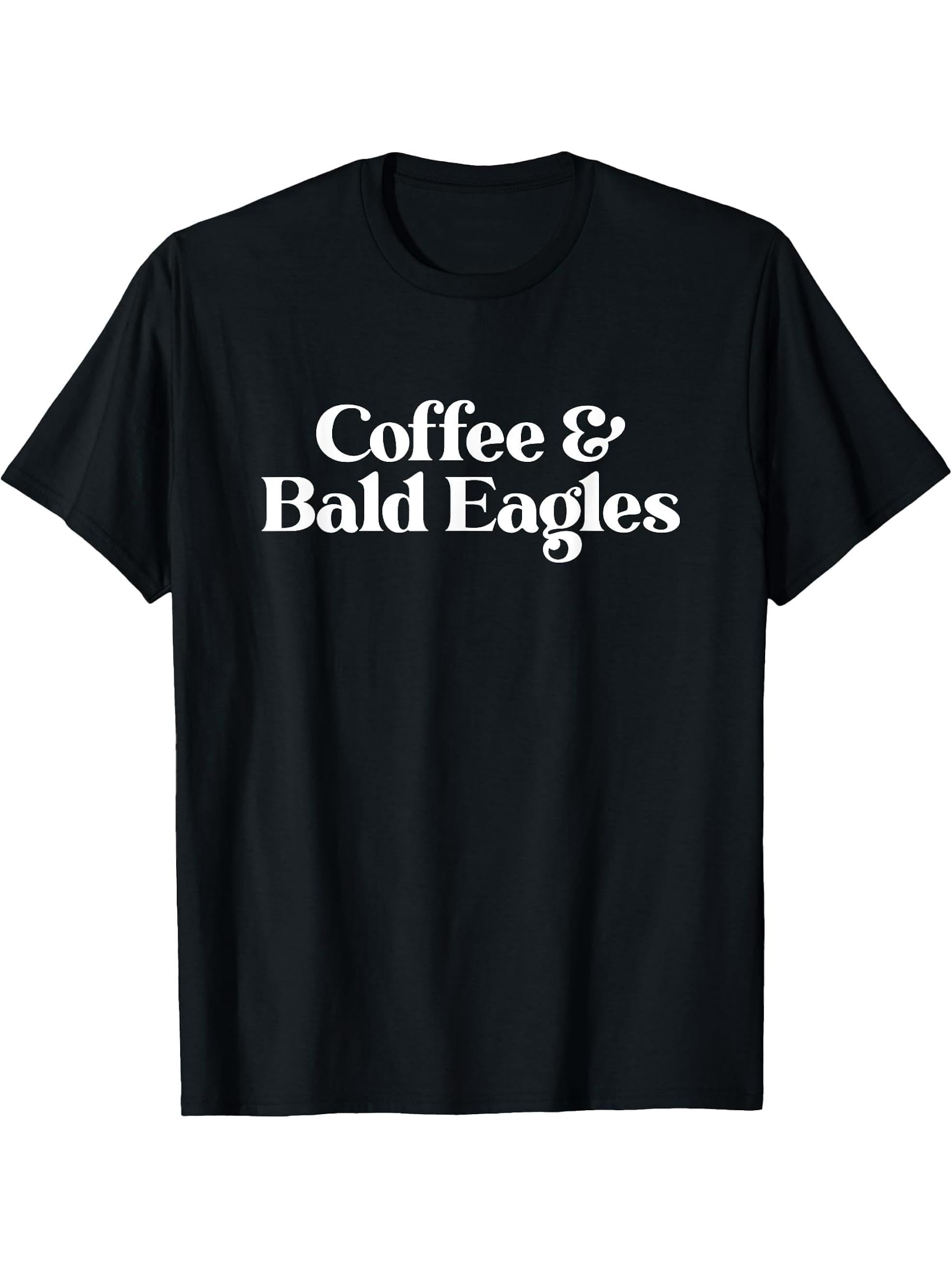 Coffee and Bald Eagles or Bald Eagle for Men or Women T-Shirt 180G 100% Cotton Printed Round Neck Short-Sleeve T-Shirt, Gifts for Men Dad Husband Grandpa, S-XXXL, Black