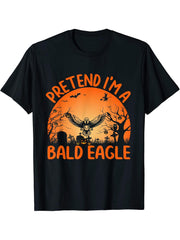 Funny Group Halloween Costumes Pretend I'm A Bald Eagle T-Shirt 180G 100% Cotton Printed Round Neck Short-Sleeve T-Shirt, Gifts for Men Dad Husband Grandpa, S-XXXL, Black