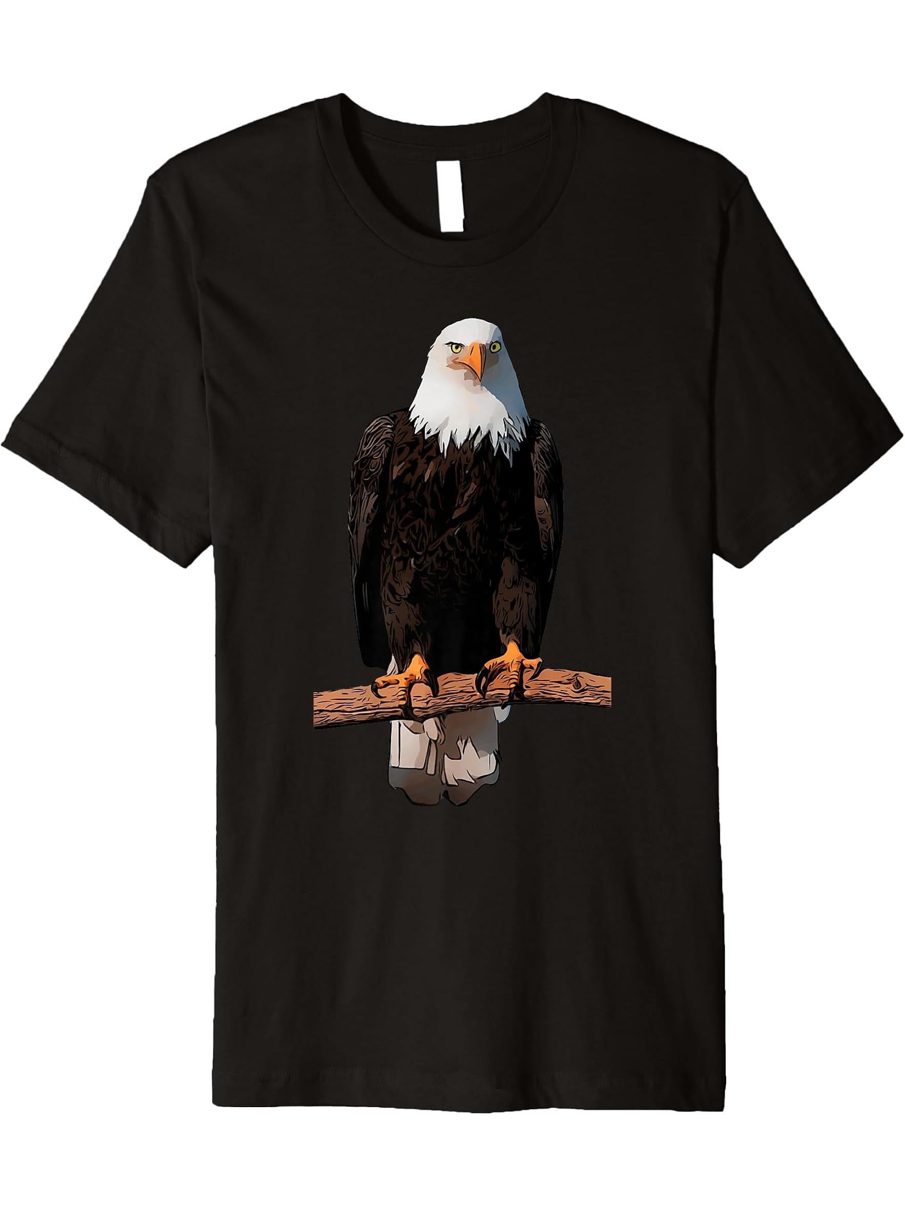American bald eagle on tree design graphic forest animal Premium T-Shirt 180G 100% Cotton Printed Round Neck Short-Sleeve T-Shirt, Gifts for Men Dad Husband Grandpa, S-XXXL, Black