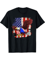 Bald eagle 4th of July patriotic American Flag T-Shirt 180G 100% Cotton Printed Round Neck Short-Sleeve T-Shirt, Gifts for Men Dad Husband Grandpa, S-XXXL, Black