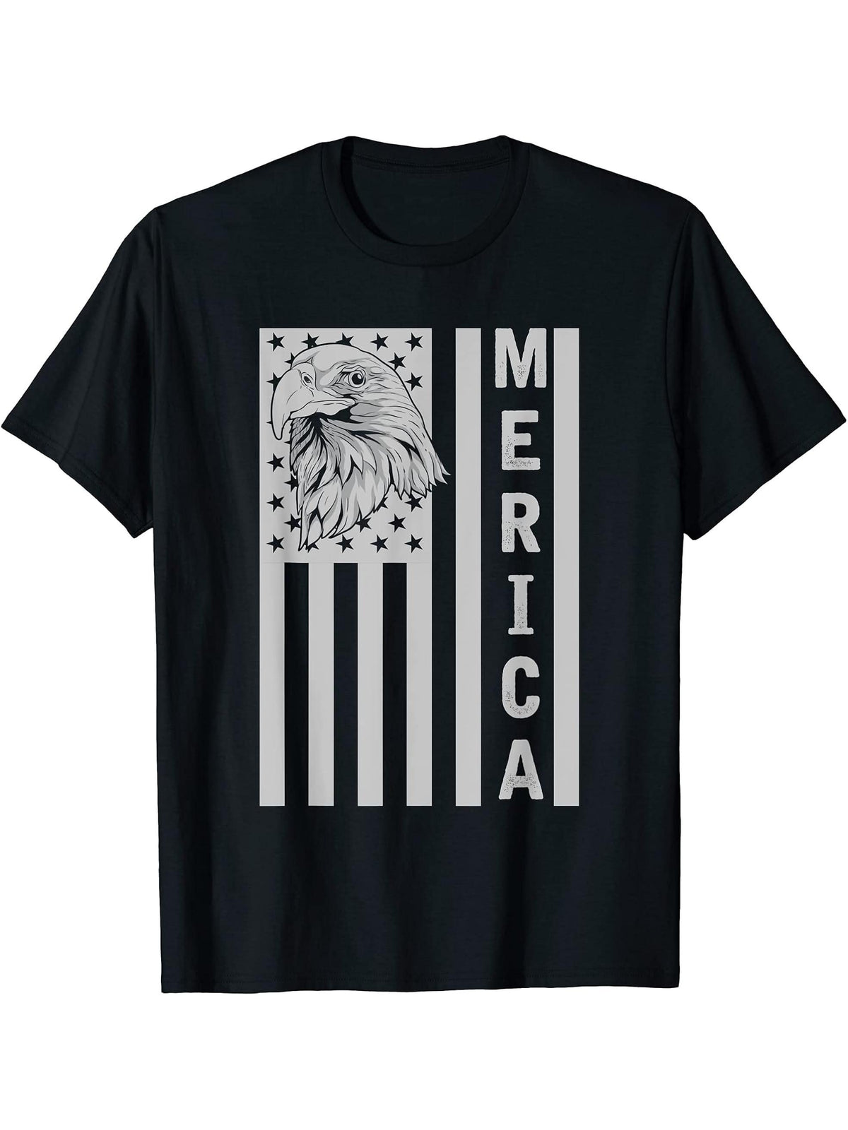 Patriotic American Bald Eagle US Flag Pride Merica Eagle T-Shirt 180G 100% Cotton Printed Round Neck Short-Sleeve T-Shirt, Gifts for Men Dad Husband Grandpa, S-XXXL, Black
