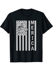 Patriotic American Bald Eagle US Flag Pride Merica Eagle T-Shirt 180G 100% Cotton Printed Round Neck Short-Sleeve T-Shirt, Gifts for Men Dad Husband Grandpa, S-XXXL, Black