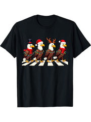 Bald Eagle Crossing Road Xmas T-Shirt 180G 100% Cotton Printed Round Neck Short-Sleeve T-Shirt, Gifts for Men Dad Husband Grandpa, S-XXXL, Black