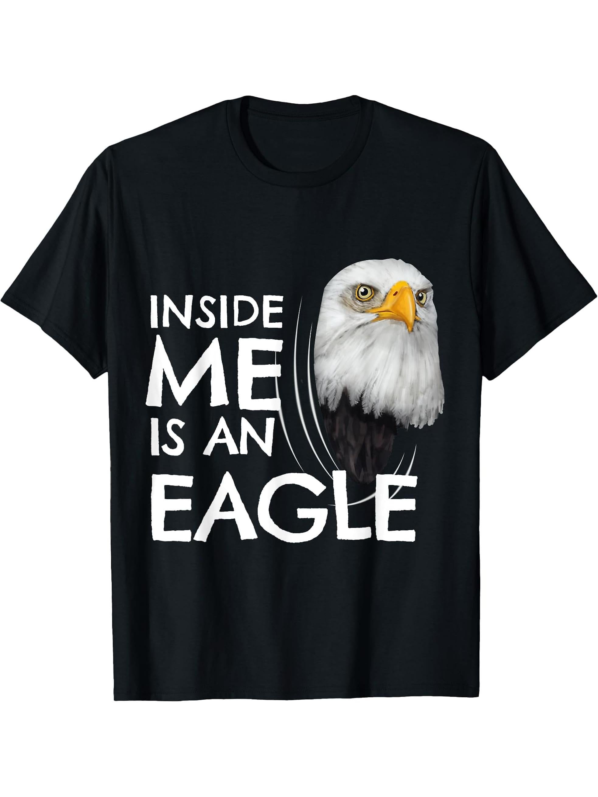 Eagle Inside Me Clothes Funny Boy Girl Gift Bald Eagle T-Shirt 180G 100% Cotton Printed Round Neck Short-Sleeve T-Shirt, Gifts for Men Dad Husband Grandpa, S-XXXL, Black