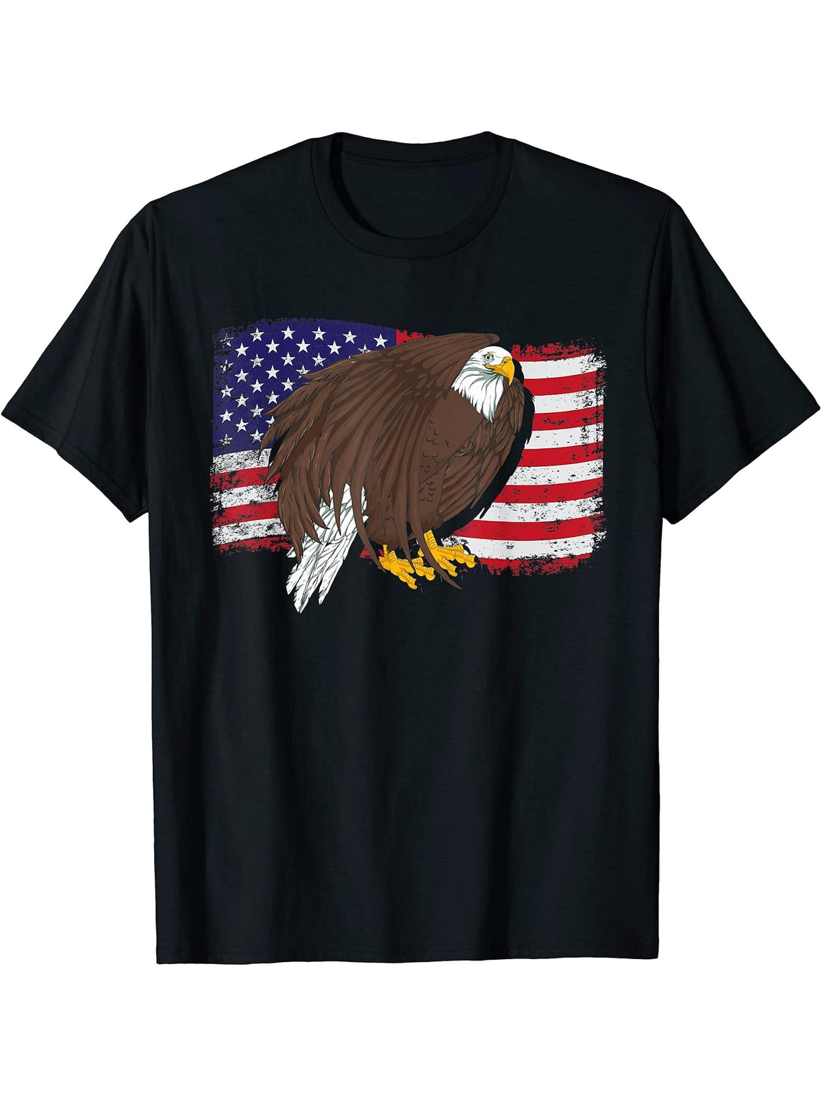 Proud Patriotic American Bald Eagle USA Flag Pride Eagle T-Shirt 180G 100% Cotton Printed Round Neck Short-Sleeve T-Shirt, Gifts for Men Dad Husband Grandpa, S-XXXL, Black