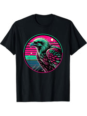 Futuristic Synthwave Bald Eagle Bald Eagles T-Shirt 180G 100% Cotton Printed Round Neck Short-Sleeve T-Shirt, Gifts for Men Dad Husband Grandpa, S-XXXL, Black
