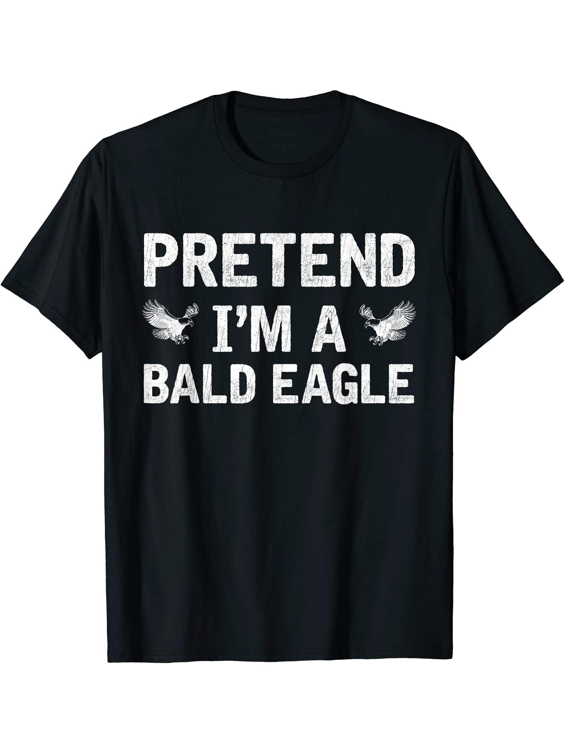 Pretend I'm a Bald Eagle Vintage Halloween Holiday Party T-Shirt 180G 100% Cotton Printed Round Neck Short-Sleeve T-Shirt, Gifts for Men Dad Husband Grandpa, S-XXXL, Black