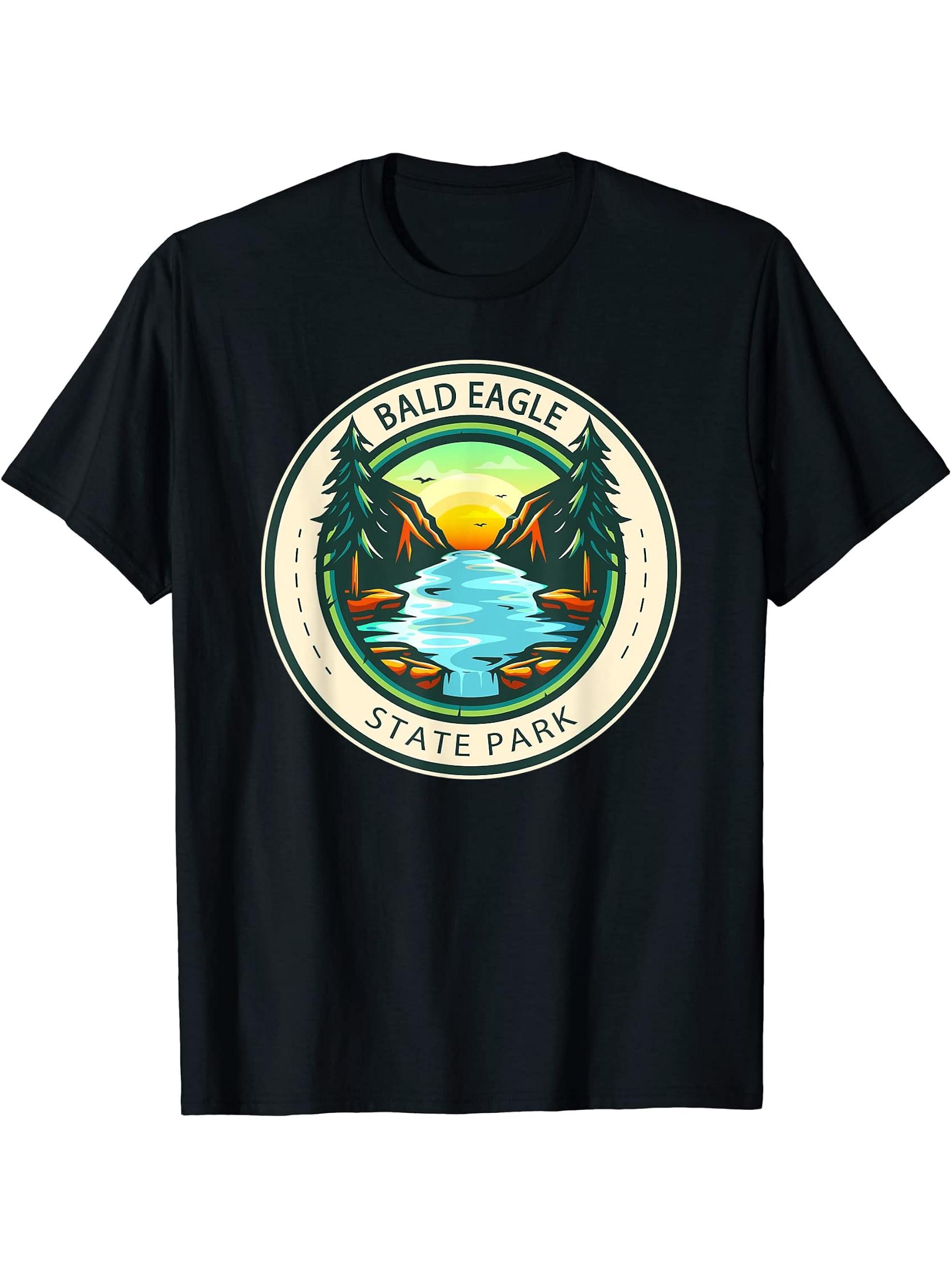 Bald Eagle State Park Pennsylvania Vintage Badge T-Shirt 180G 100% Cotton Printed Round Neck Short-Sleeve T-Shirt, Gifts for Men Dad Husband Grandpa, S-XXXL, Black