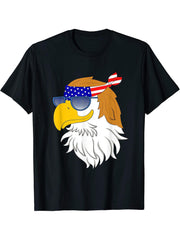 funny cool bald eagle - bald eagle - america - usa flag T-Shirt 180G 100% Cotton Printed Round Neck Short-Sleeve T-Shirt, Gifts for Men Dad Husband Grandpa, S-XXXL, Black
