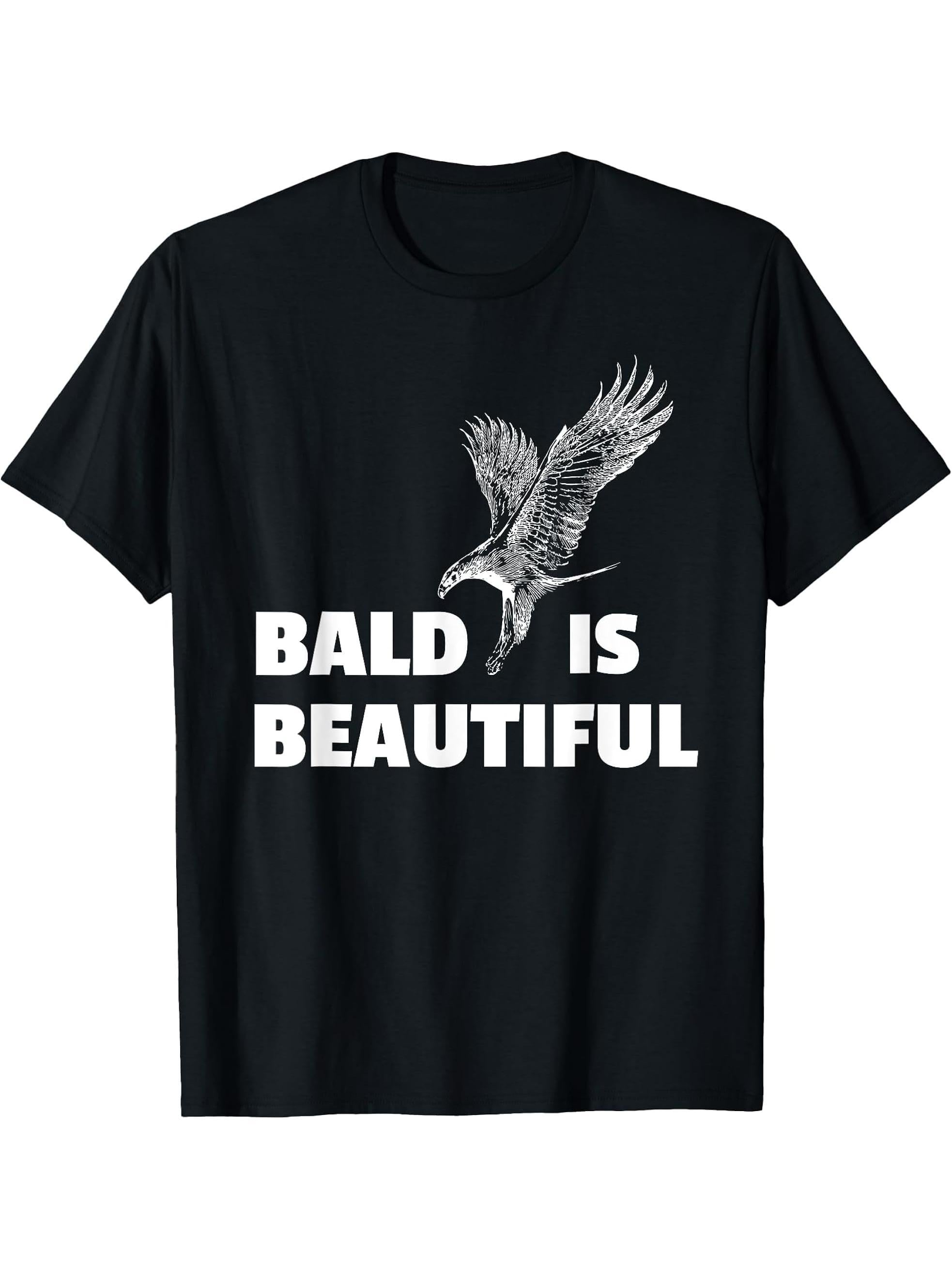 Bald Is Beautiful Eagle Shirt T-Shirt 180G 100% Cotton Printed Round Neck Short-Sleeve T-Shirt, Gifts for Men Dad Husband Grandpa, S-XXXL, Black
