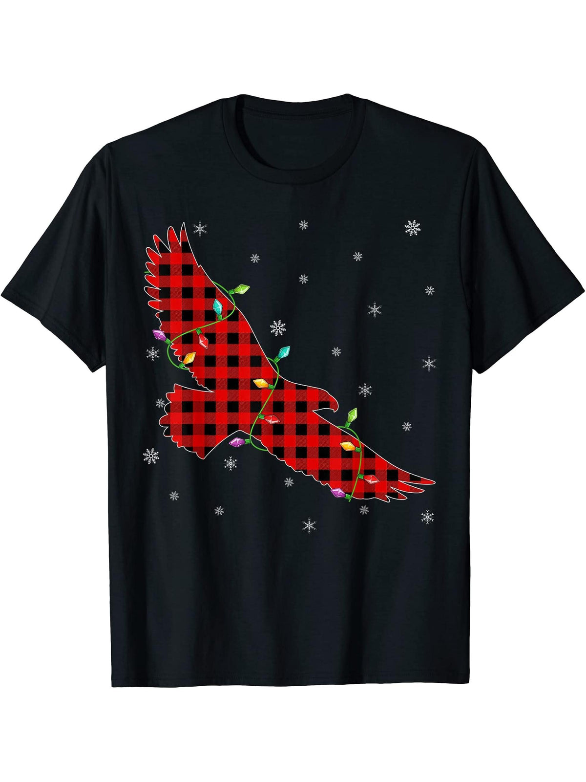 Buffalo Plaid Family Matching Bald Eagle Christmas Pajama T-Shirt 180G 100% Cotton Printed Round Neck Short-Sleeve T-Shirt, Gifts for Men Dad Husband Grandpa, S-XXXL, Black