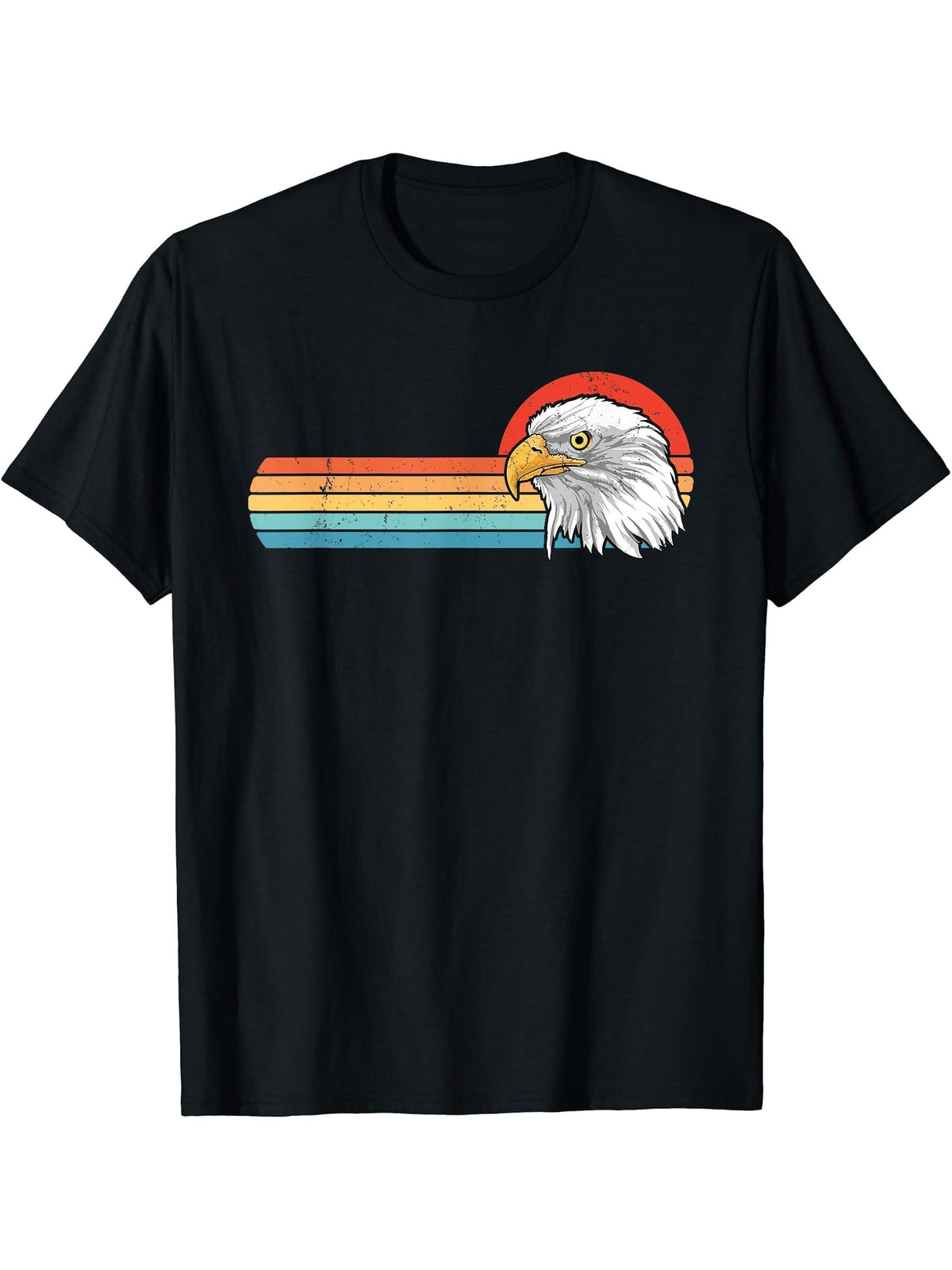 Bald Eagle Retro Sunset T-Shirt 180G 100% Cotton Printed Round Neck Short-Sleeve T-Shirt, Gifts for Men Dad Husband Grandpa, S-XXXL, Black