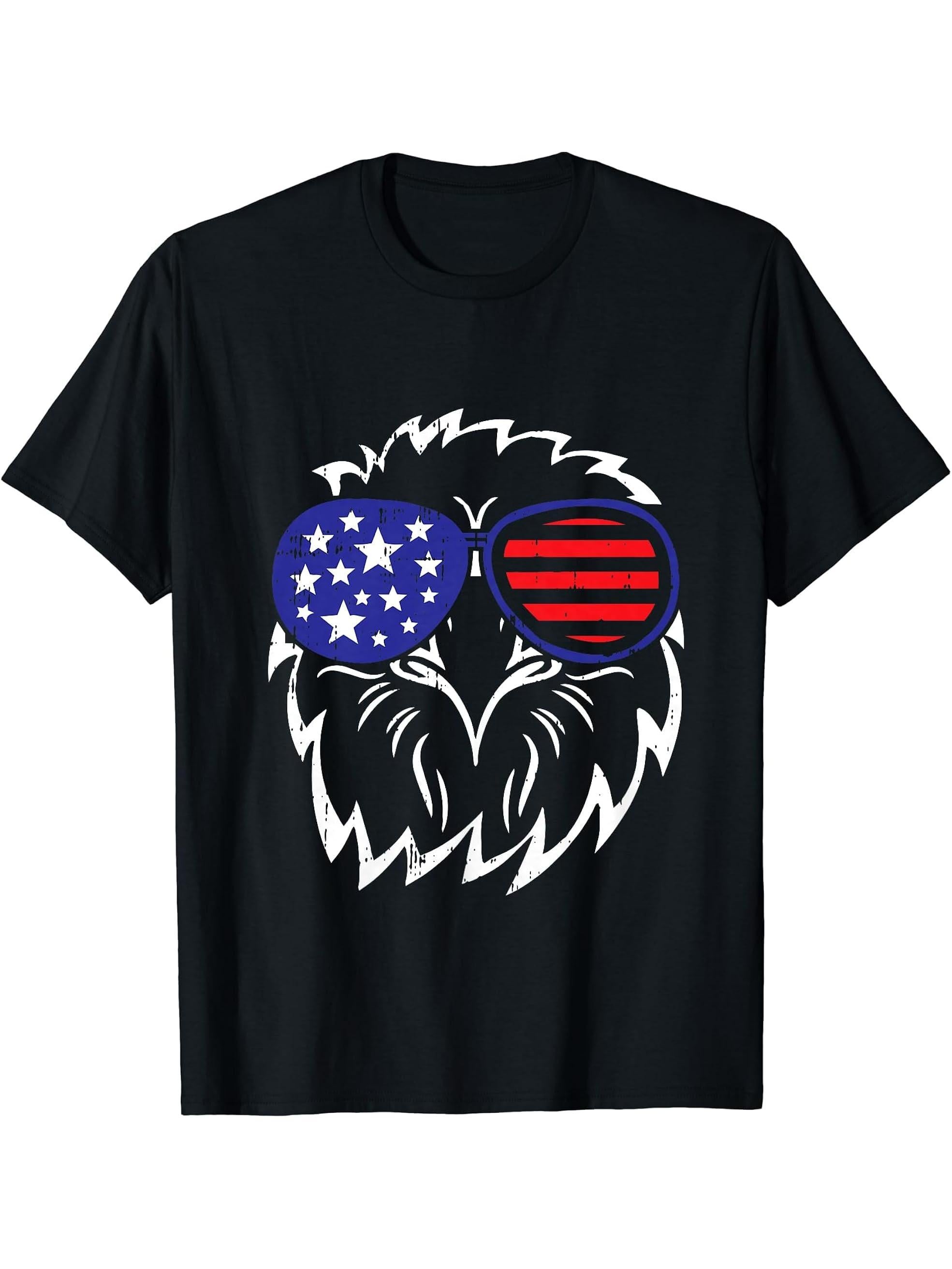 Bald Eagle 4th Of July Bird Patriotic Veteran Military T-Shirt 180G 100% Cotton Printed Round Neck Short-Sleeve T-Shirt, Gifts for Men Dad Husband Grandpa, S-XXXL, Black