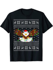 Santa Hat Bald Eagle Xmas Lighting Ugly Bald Eagle Christmas T-Shirt 180G 100% Cotton Printed Round Neck Short-Sleeve T-Shirt, Gifts for Men Dad Husband Grandpa, S-XXXL, Black
