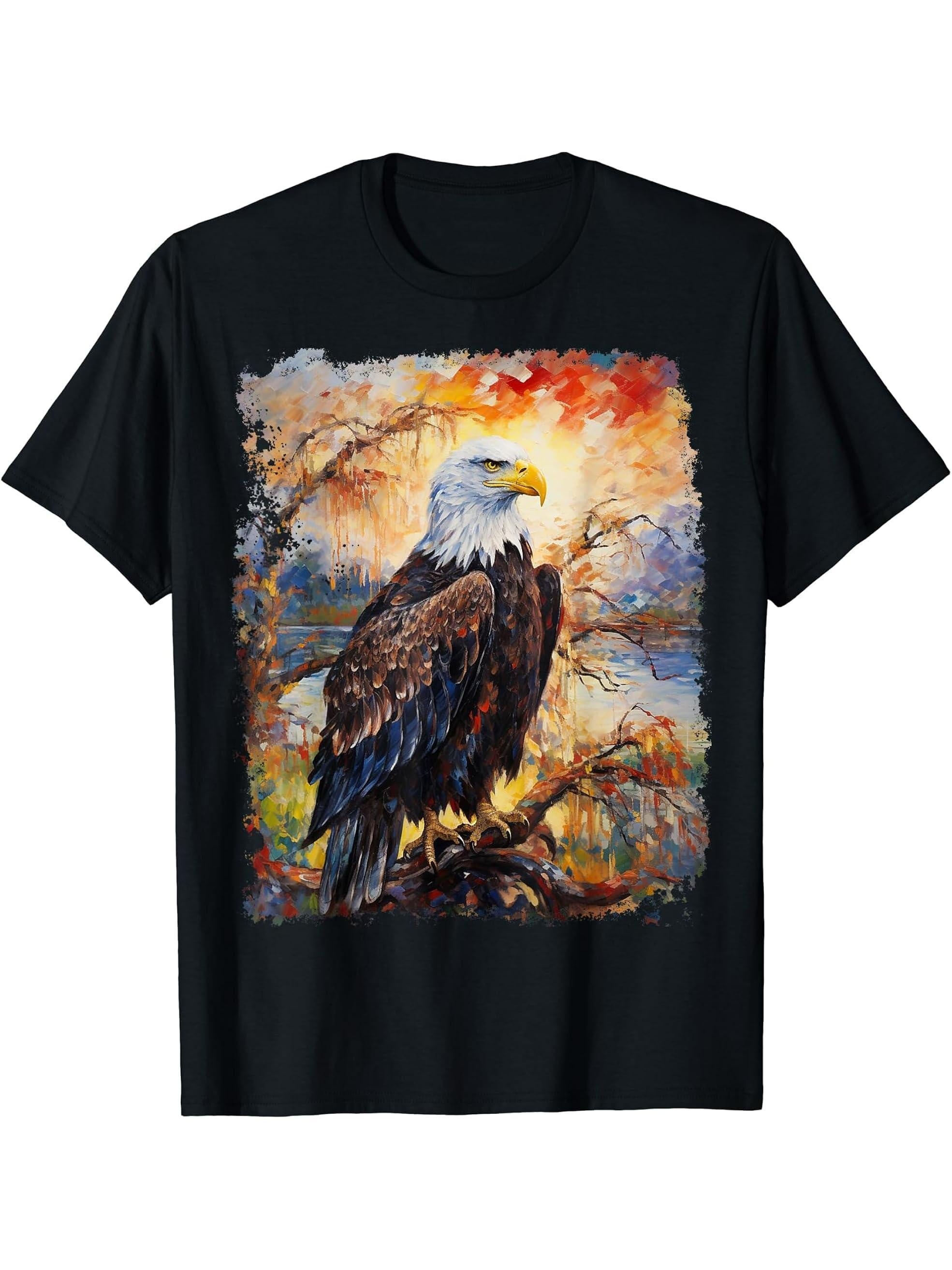 Bald Eagle Pop Art T-Shirt 180G 100% Cotton Printed Round Neck Short-Sleeve T-Shirt, Gifts for Men Dad Husband Grandpa, S-XXXL, Black