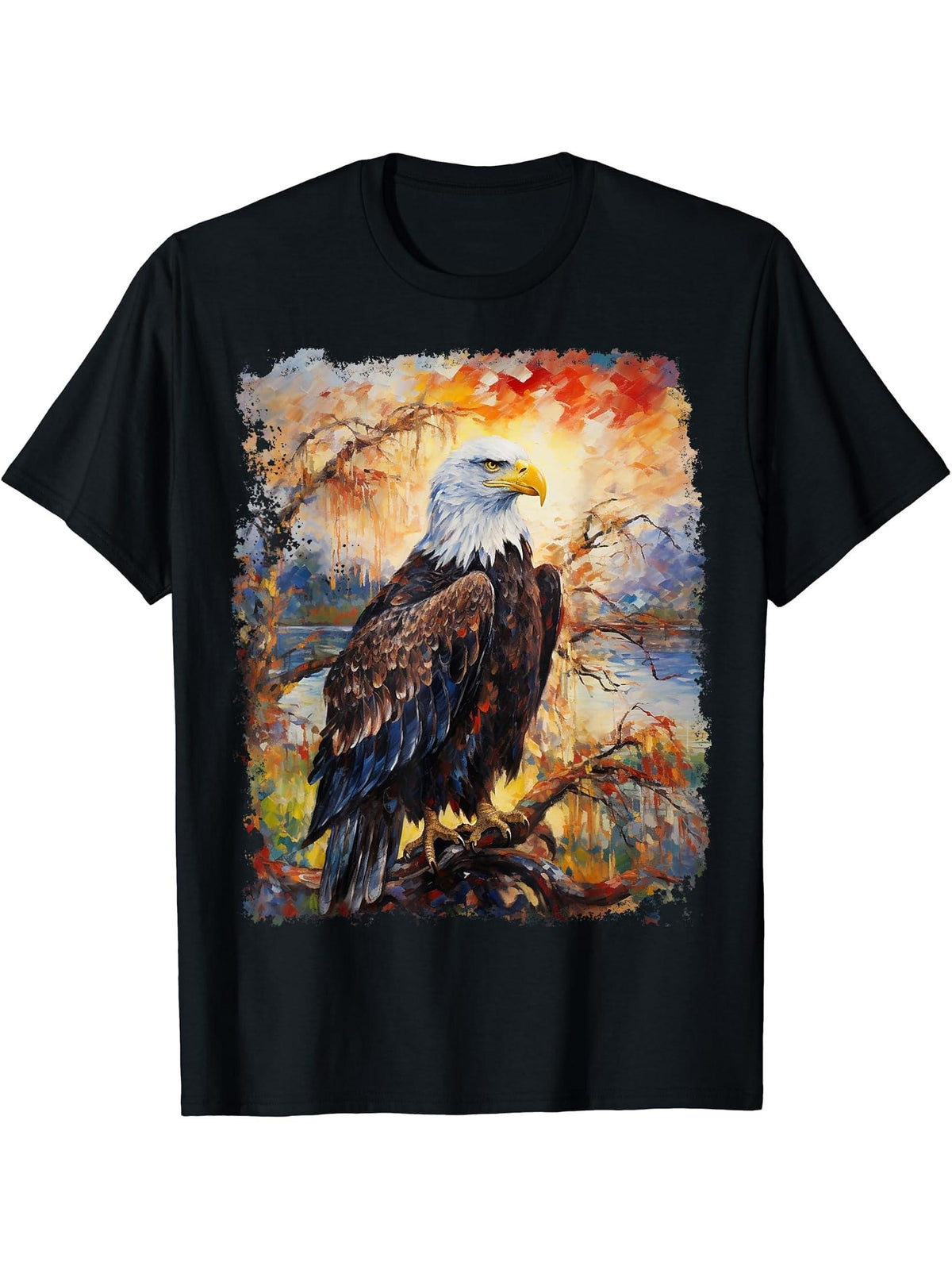 Bald Eagle Pop Art T-Shirt 180G 100% Cotton Printed Round Neck Short-Sleeve T-Shirt, Gifts for Men Dad Husband Grandpa, S-XXXL, Black