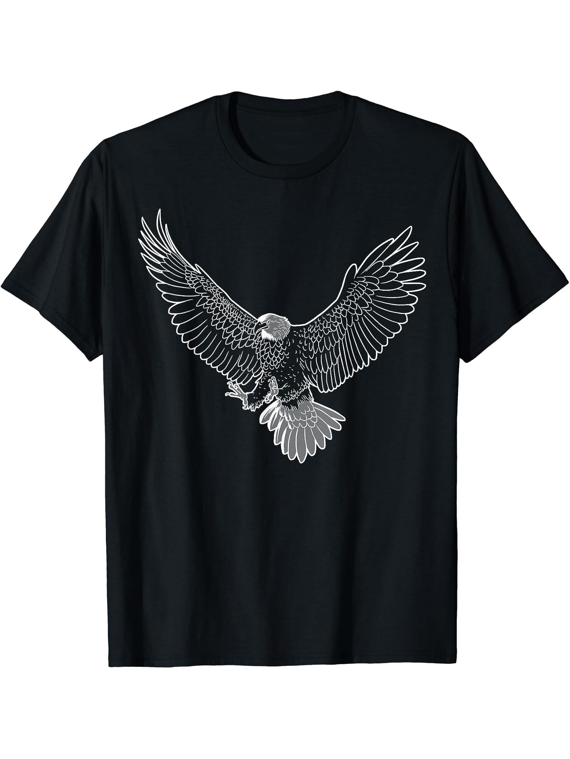 Awesome American bald eagle T-Shirt 180G 100% Cotton Printed Round Neck Short-Sleeve T-Shirt, Gifts for Men Dad Husband Grandpa, S-XXXL, Black
