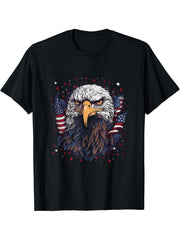 Sea Eagle US Flag Patriotic 4th Of July With Bald Eagle T-Shirt 180G 100% Cotton Printed Round Neck Short-Sleeve T-Shirt, Gifts for Men Dad Husband Grandpa, S-XXXL, Black