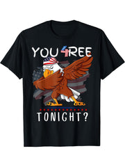 Are You Free Tonight 4th of July American Dabbing Bald Eagle T-Shirt 180G 100% Cotton Printed Round Neck Short-Sleeve T-Shirt, Gifts for Men Dad Husband Grandpa, S-XXXL, Black