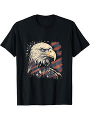 Sea Eagle US Flag Patriotic 4th Of July With Bald Eagle T-Shirt 180G 100% Cotton Printed Round Neck Short-Sleeve T-Shirt, Gifts for Men Dad Husband Grandpa, S-XXXL, Black