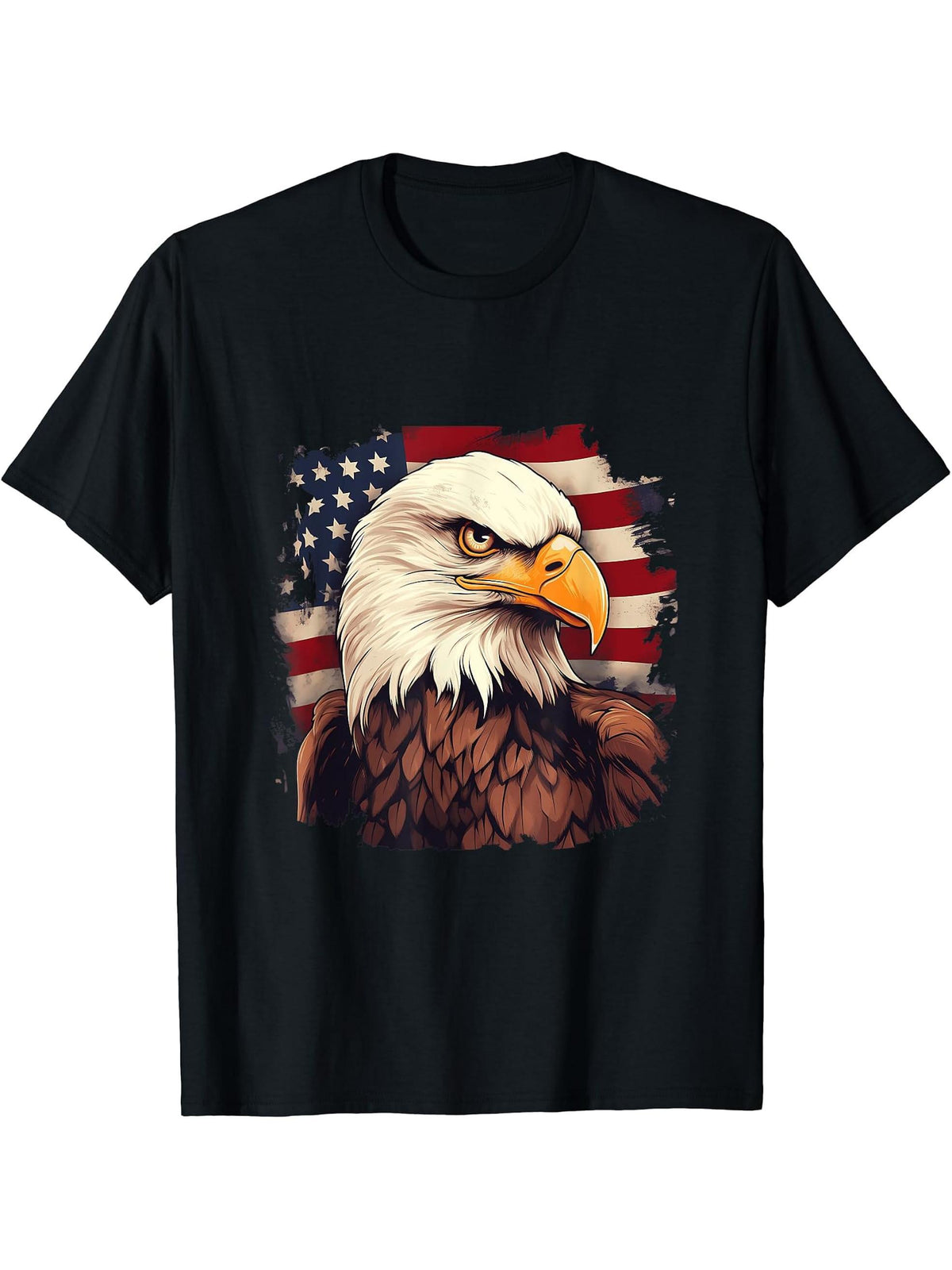 Sea Eagle US Flag Patriotic 4th Of July With Bald Eagle T-Shirt 180G 100% Cotton Printed Round Neck Short-Sleeve T-Shirt, Gifts for Men Dad Husband Grandpa, S-XXXL, Black