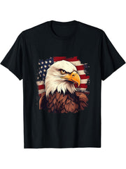 Sea Eagle US Flag Patriotic 4th Of July With Bald Eagle T-Shirt 180G 100% Cotton Printed Round Neck Short-Sleeve T-Shirt, Gifts for Men Dad Husband Grandpa, S-XXXL, Black