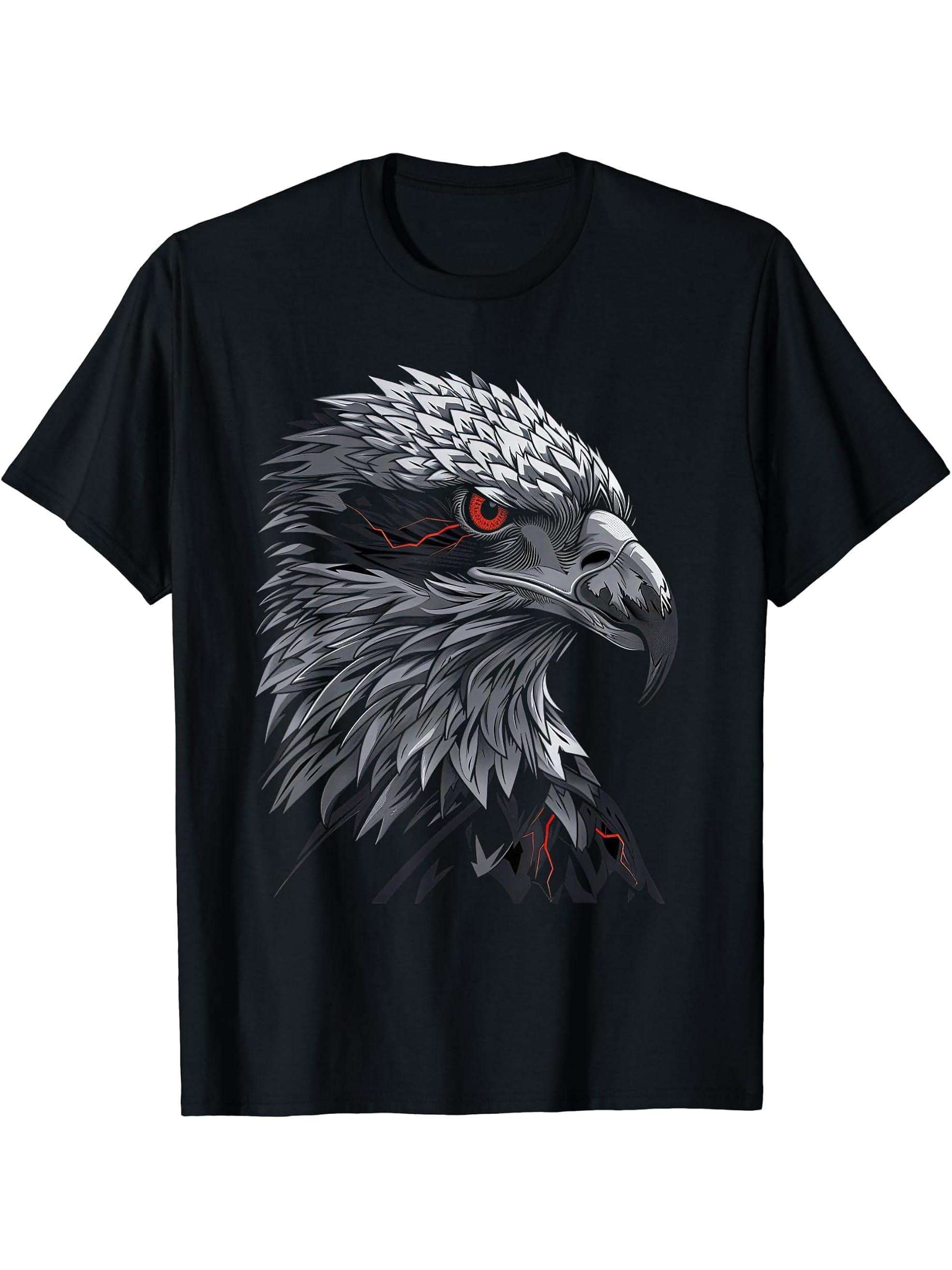 American Bald Eagle, American Flag, Cool T-Shirt 180G 100% Cotton Printed Round Neck Short-Sleeve T-Shirt, Gifts for Men Dad Husband Grandpa, S-XXXL, Black