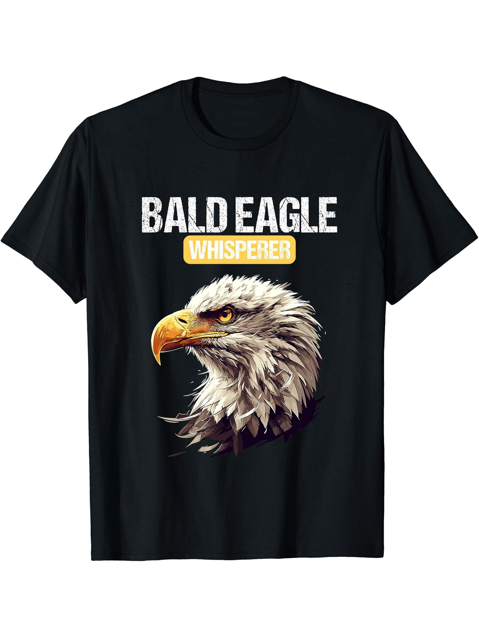 Bald Eagles Bald Eagle Whisperer T-Shirt 180G 100% Cotton Printed Round Neck Short-Sleeve T-Shirt, Gifts for Men Dad Husband Grandpa, S-XXXL, Black