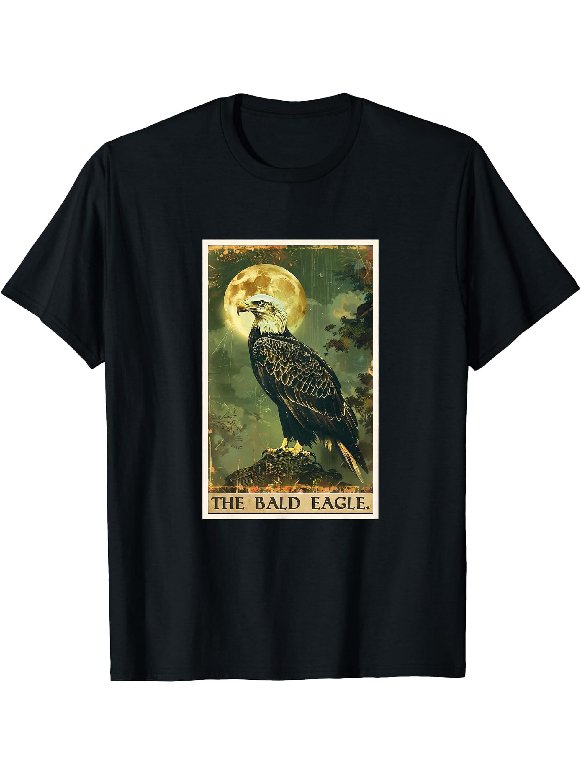 Bald Eagles Bald Eagle Tarot Card T-Shirt 180G 100% Cotton Printed Round Neck Short-Sleeve T-Shirt, Gifts for Men Dad Husband Grandpa, S-XXXL, Black