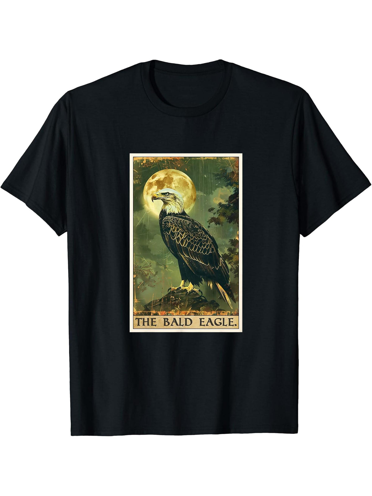 Bald Eagles Bald Eagle Tarot Card T-Shirt 180G 100% Cotton Printed Round Neck Short-Sleeve T-Shirt, Gifts for Men Dad Husband Grandpa, S-XXXL, Black