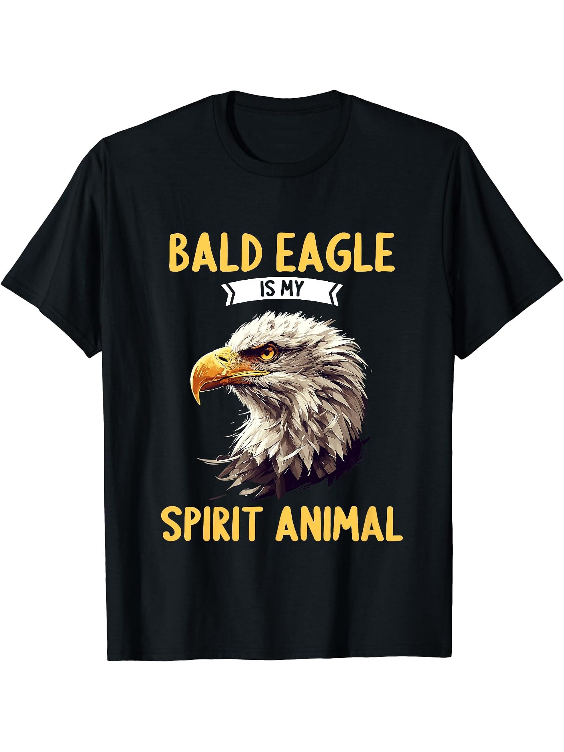 Bald Eagles Bald Eagle is my spirit animal T-Shirt 180G 100% Cotton Printed Round Neck Short-Sleeve T-Shirt, Gifts for Men Dad Husband Grandpa, S-XXXL, Black