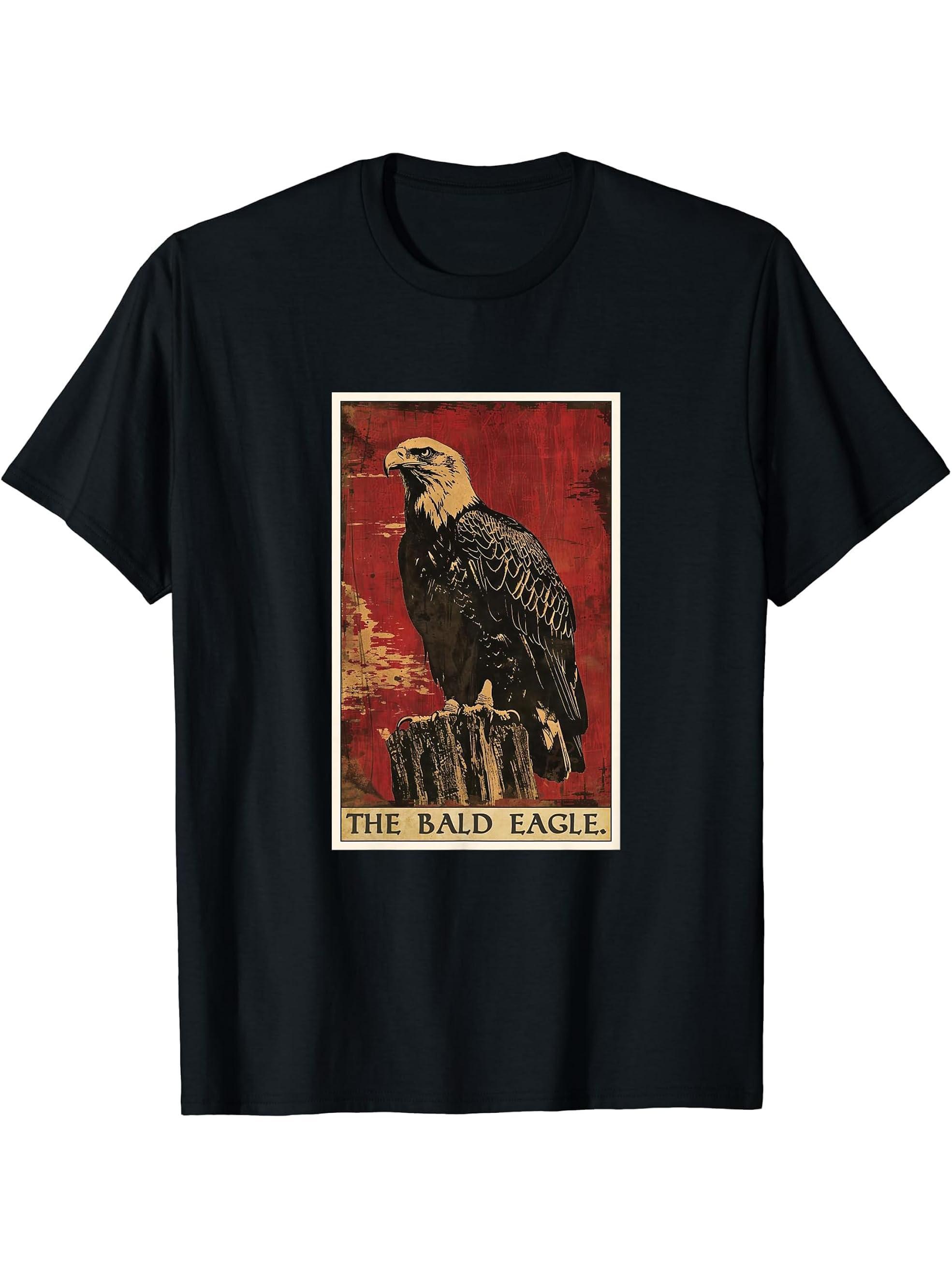 Bald Eagles Bald Eagle Tarot Card T-Shirt 180G 100% Cotton Printed Round Neck Short-Sleeve T-Shirt, Gifts for Men Dad Husband Grandpa, S-XXXL, Black