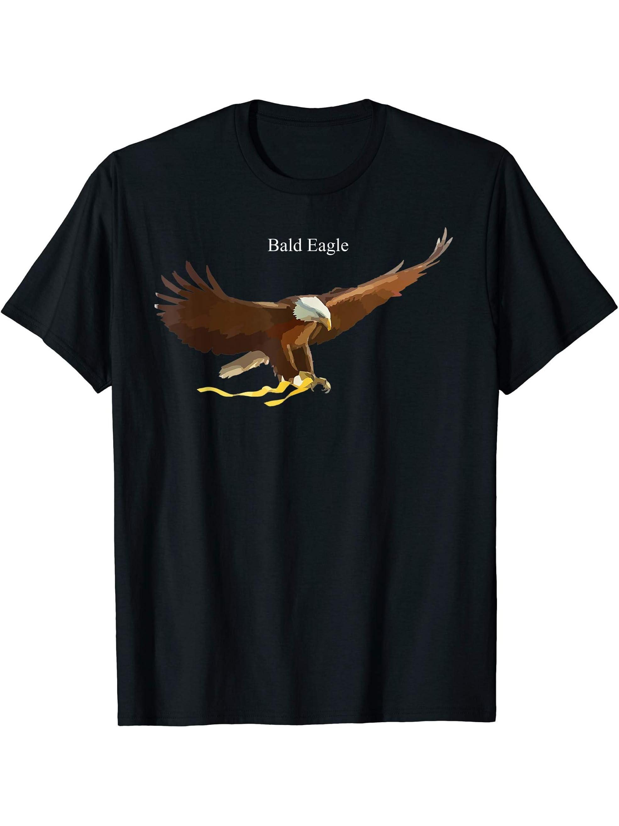 Flying Bald Eagle USA Patriotic 4th of July T-Shirt 180G 100% Cotton Printed Round Neck Short-Sleeve T-Shirt, Gifts for Men Dad Husband Grandpa, S-XXXL, Black