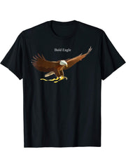 Flying Bald Eagle USA Patriotic 4th of July T-Shirt 180G 100% Cotton Printed Round Neck Short-Sleeve T-Shirt, Gifts for Men Dad Husband Grandpa, S-XXXL, Black