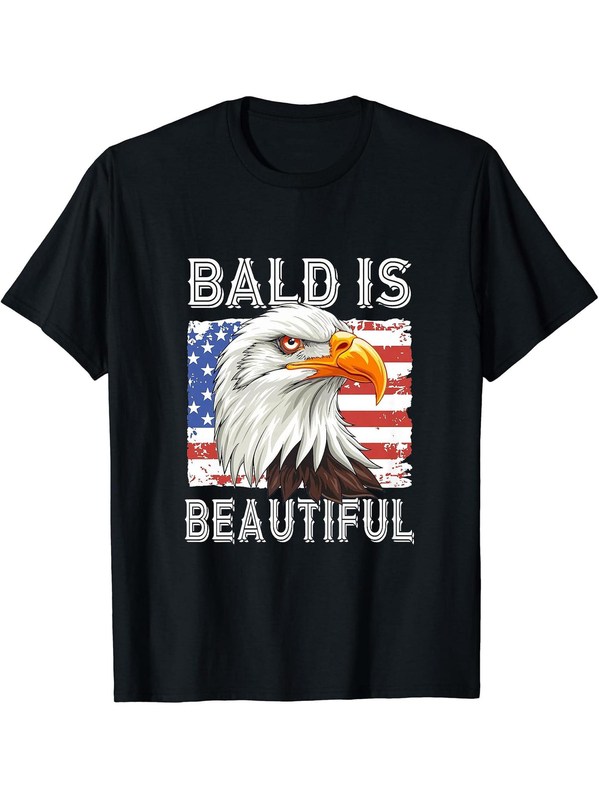 Bald Eagle Bald Is Beautiful T-Shirt 180G 100% Cotton Printed Round Neck Short-Sleeve T-Shirt, Gifts for Men Dad Husband Grandpa, S-XXXL, Black