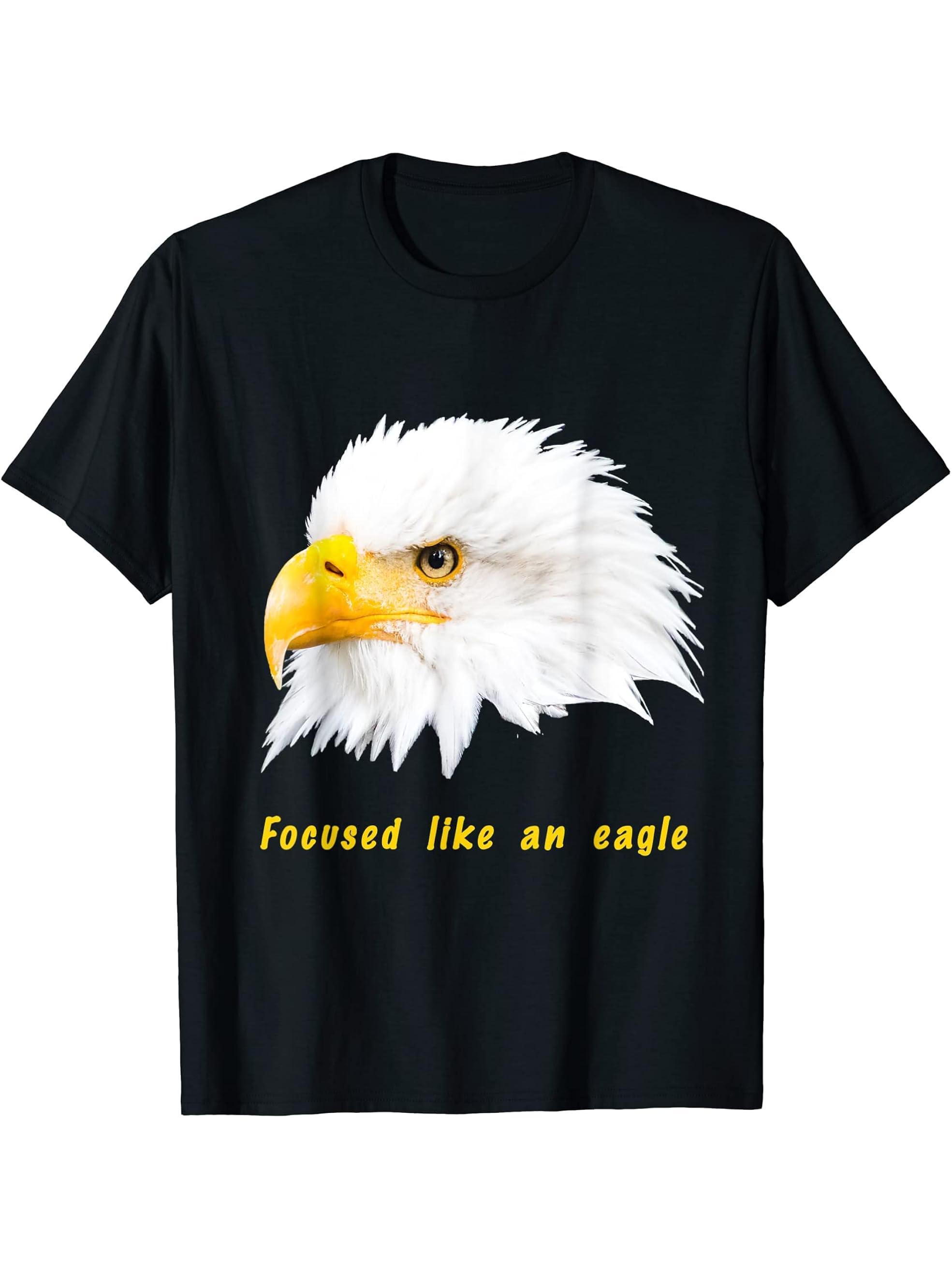 Gift Idea Eagle Photo Bald Eagle T-Shirt 180G 100% Cotton Printed Round Neck Short-Sleeve T-Shirt, Gifts for Men Dad Husband Grandpa, S-XXXL, Black