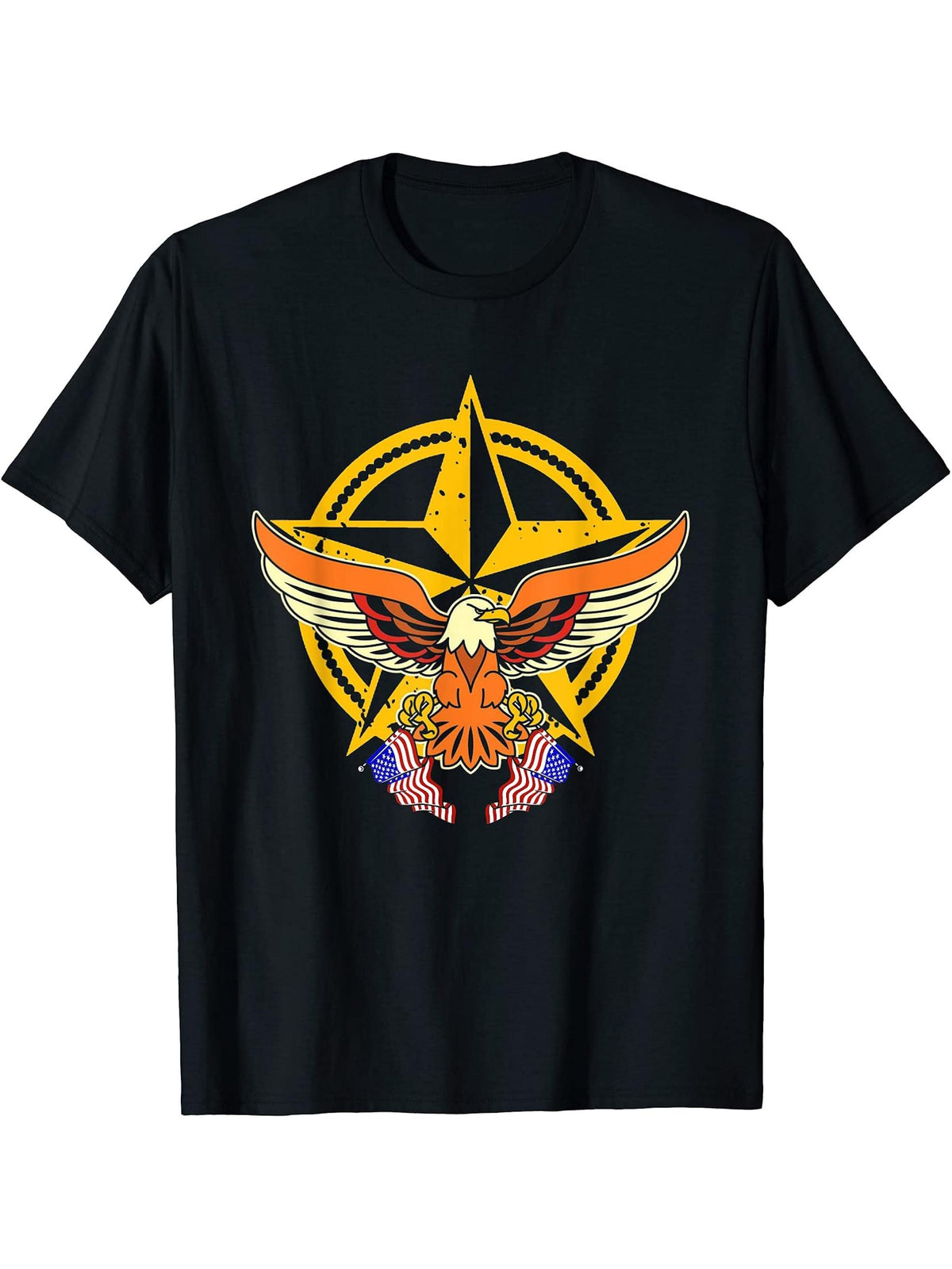 Pride US Flag Patriot Liberty Proud American Bald Eagle T-Shirt 180G 100% Cotton Printed Round Neck Short-Sleeve T-Shirt, Gifts for Men Dad Husband Grandpa, S-XXXL, Black