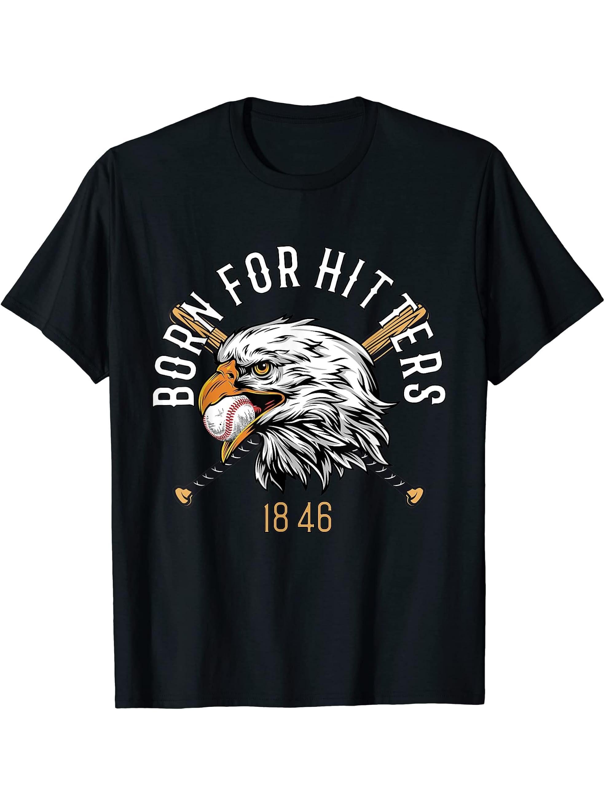 Born For Hitters American Bald Eagle Funny Baseball T-Shirt 180G 100% Cotton Printed Round Neck Short-Sleeve T-Shirt, Gifts for Men Dad Husband Grandpa, S-XXXL, Black