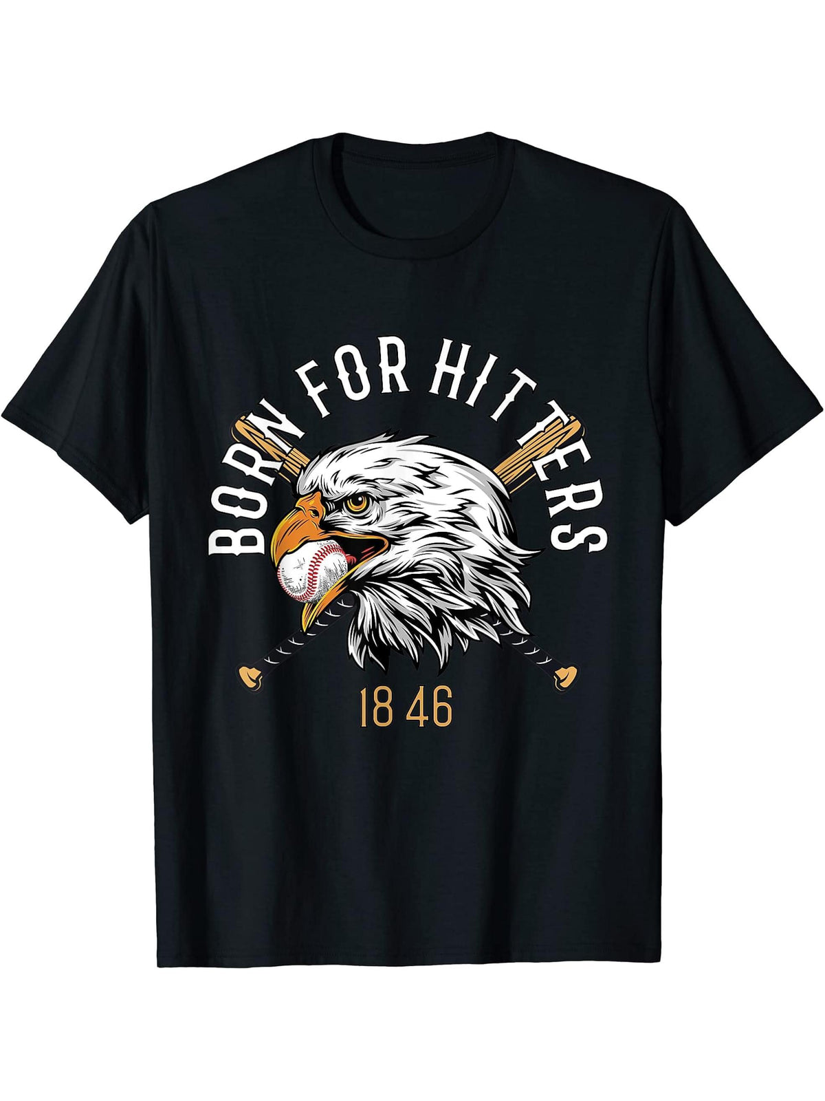Born For Hitters American Bald Eagle Funny Baseball T-Shirt 180G 100% Cotton Printed Round Neck Short-Sleeve T-Shirt, Gifts for Men Dad Husband Grandpa, S-XXXL, Black