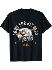 Born For Hitters American Bald Eagle Funny Baseball T-Shirt 180G 100% Cotton Printed Round Neck Short-Sleeve T-Shirt, Gifts for Men Dad Husband Grandpa, S-XXXL, Black
