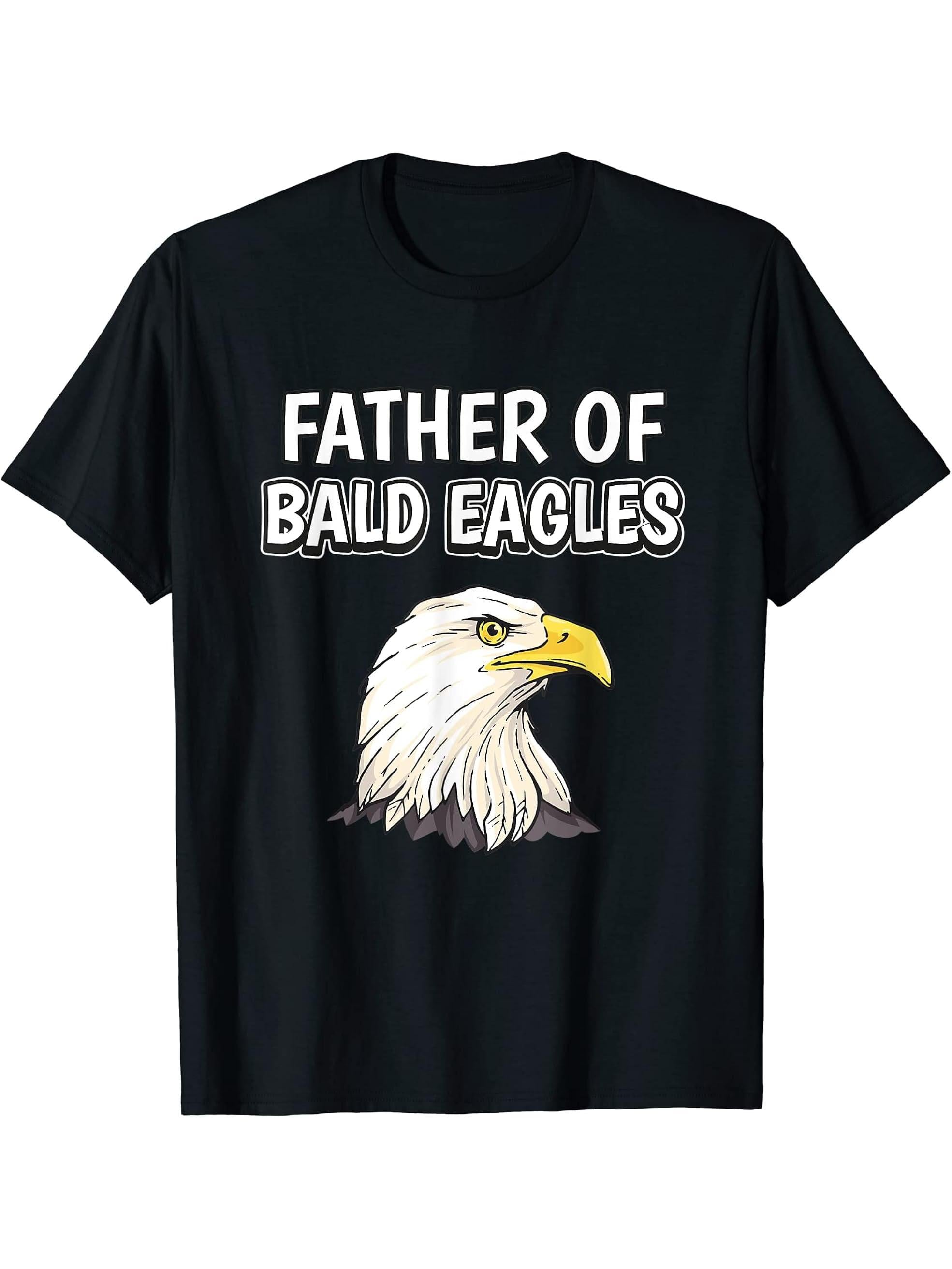Mens Boys Eagle Dad Father's Day Father Of Bald Eagles T-Shirt 180G 100% Cotton Printed Round Neck Short-Sleeve T-Shirt, Gifts for Men Dad Husband Grandpa, S-XXXL, Black