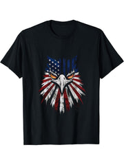American Bald Eagle USA Flag Shirt 4th of July Eagle USA T-Shirt 180G 100% Cotton Printed Round Neck Short-Sleeve T-Shirt, Gifts for Men Dad Husband Grandpa, S-XXXL, Black